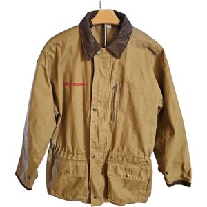Men's Barn Brown Jacket with Brown Leather Collar/ Canvas Workwear/Casual/Travel
